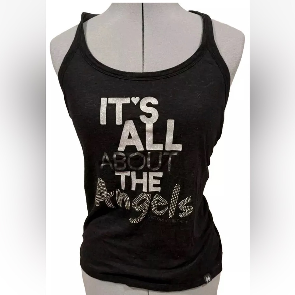 Victoria’s Secret Black It’s All About Angels Bling Supermodel Essentials Tank M